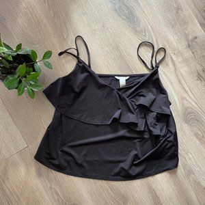 H&M Black Crop Top with Frill Bust Detail